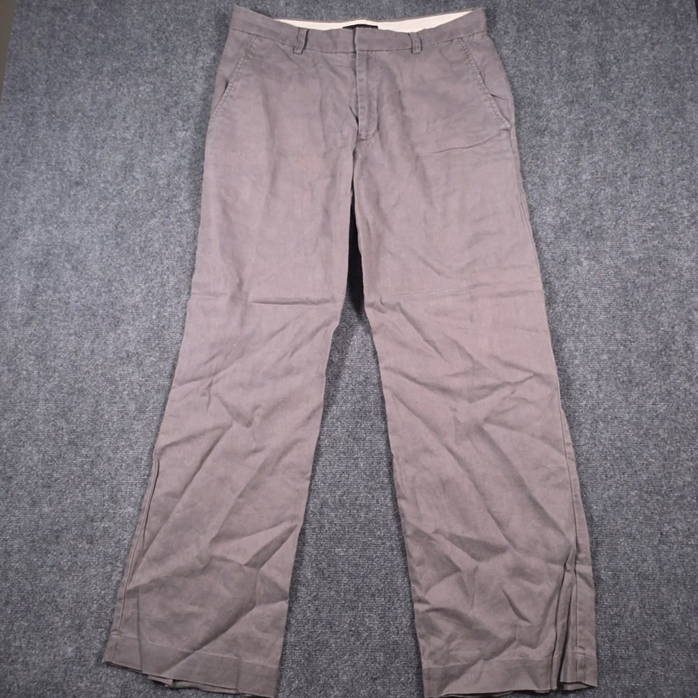 VTG Banana Republic Linen Pants Mens 34x32 Gray Flat Front Classic Chino Y2K